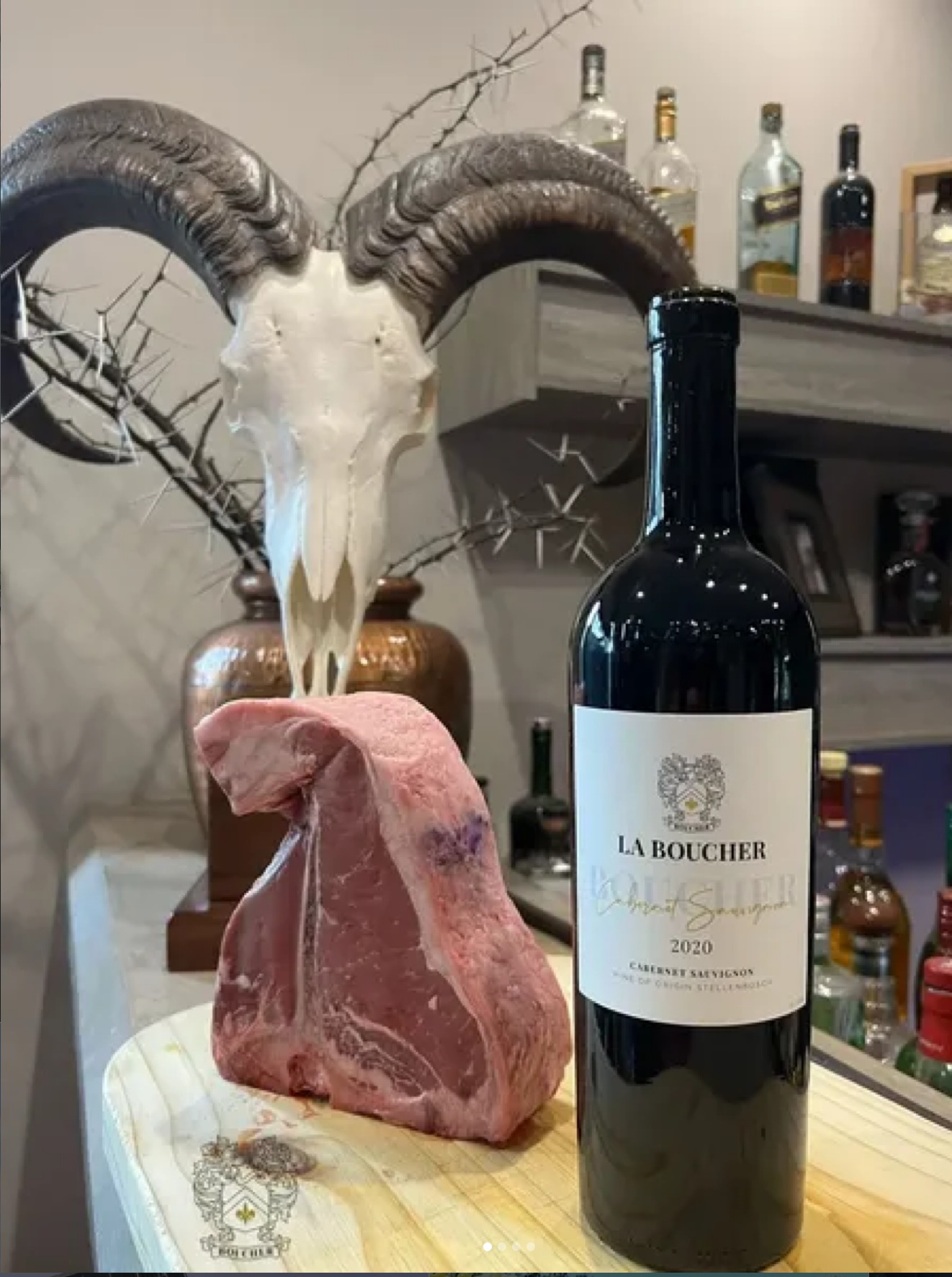 La Boucher bottle with biltong and ram skull styling